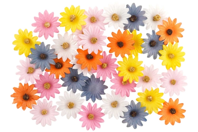 Fleurs en tissu - 36 pièces couleurs assorties - Décorations fleurs et feuilles : ajoutez une touche de nature à toutes vos créations - 10doigts.fr