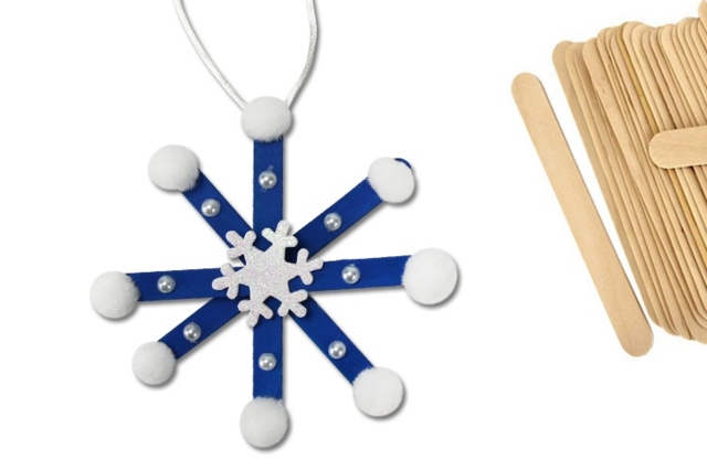 Flocons de neige en bâtonnets - Pompons pour bricolage créatif - 10doigts.fr