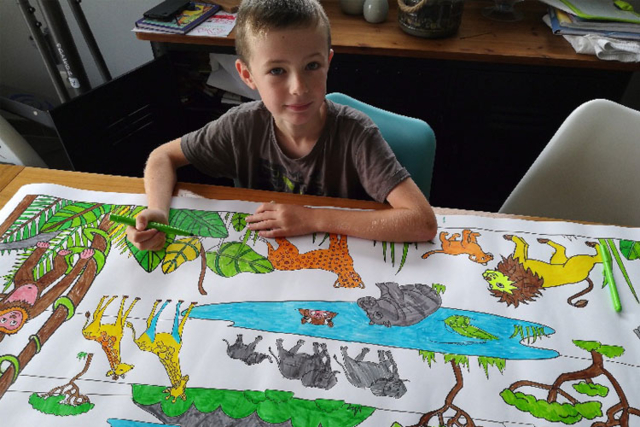 fresque à colorier savane africaine - Supports de coloriages originaux pour enfants - 10doigts.fr