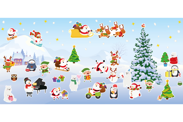 Fresque de Noël + gommettes - Gommettes de Noël : autocollants et stickers créatifs pour enfants - 10doigts.fr