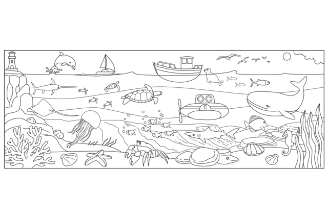 Fresque géante à colorier : La mer - Coloriage - 10doigts.fr