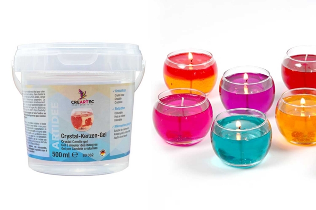 Gel bougie cristal transparent 500 ml + 2 mèches offertes - Cires pour bougies - 10doigts.fr