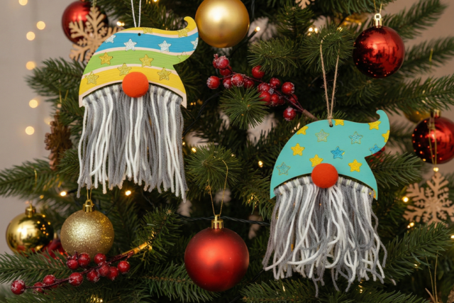 gnomes de noel à suspendre - Décorations de Noël en bois à décorer - 10doigts.fr