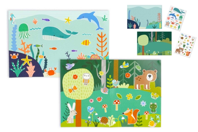 Gommettes + 2 décors : 2 Thèmes (mer et forêt) - Kits créatifs avec gommettes : le plein d’idées pour les petits artistes - 10doigts.fr