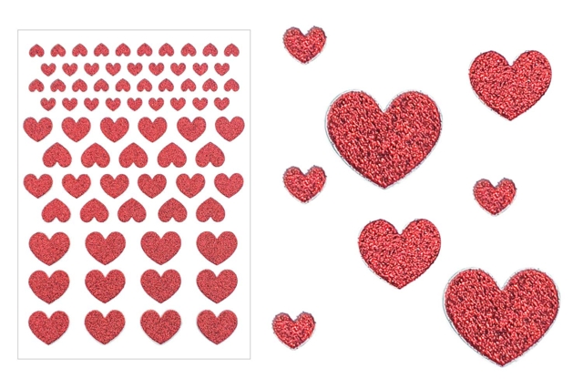 Gommettes “Coeurs à paillettes“ - Rouge - Gommettes cœur : des cœurs adhésifs pour vos activités créatives - 10doigts.fr