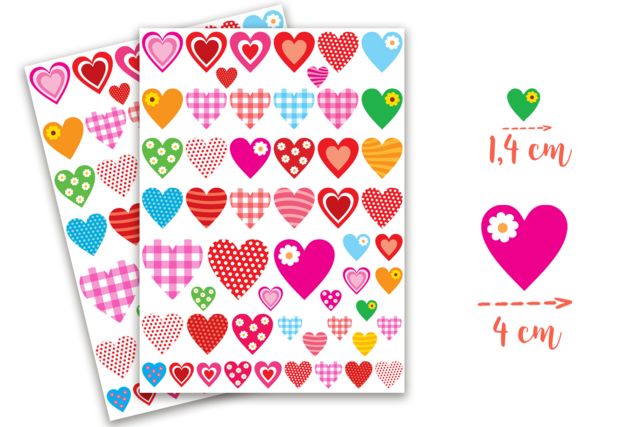 Gommettes coeurs fantaisie - Set de 216 stickers - Gommettes cœur : des cœurs adhésifs pour vos activités créatives - 10doigts.fr