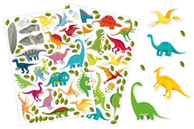 Gommettes “dinosaures” à coller sur une fresque - Gommettes Histoires et décors - 10doigts.fr