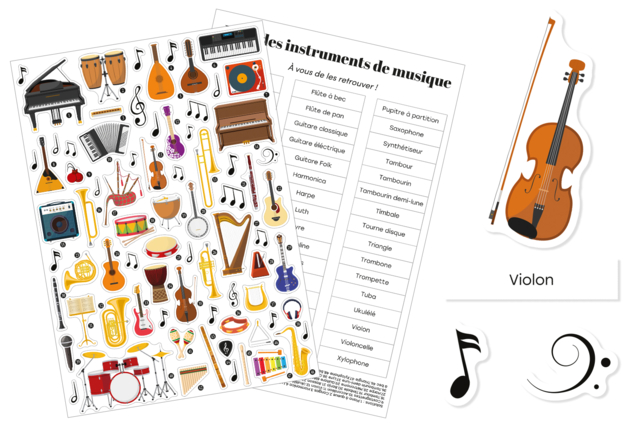 gommettes instruments musique - Gommettes pédagogiques : apprendre, grandir et s'éveiller par le jeu - 10doigts.fr