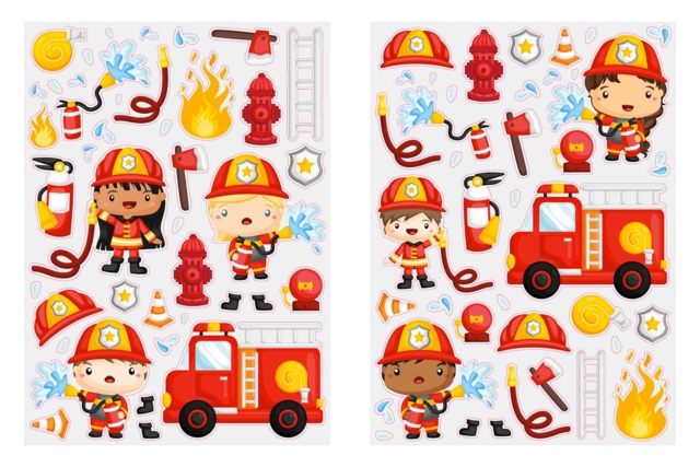 Gommettes pompiers - 2 planches - Gommettes transports, métiers et chantier pour inventer et créer - 10doigts.fr
