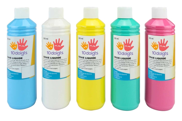 Gouache 10doigts effet craie liquide , 500 ml - 5 couleurs - Craies, tableaux et ardoises : l'espace de toutes les expressions - 10doigts.fr