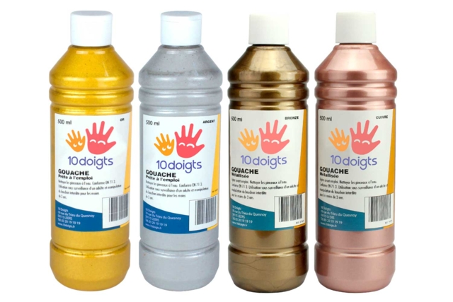 Gouache 10doigts métallisée, 500 ml - Peinture gouache 10doigts : la qualité professionnelle pour les enfants - 10doigts.fr