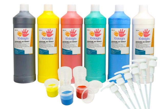 Gouache aux doigts - 6 litres + accessoires - Peinture gouache aux doigts : l'éveil créatif dès le premier âge - 10doigts.fr