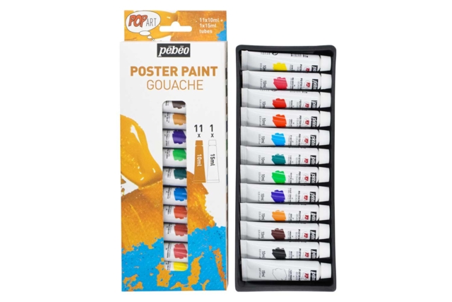 Gouache fine Pébéo - 12 couleurs - Peinture gouache liquide : des couleurs vives qui s'enlèvent à l'eau - 10doigts.fr