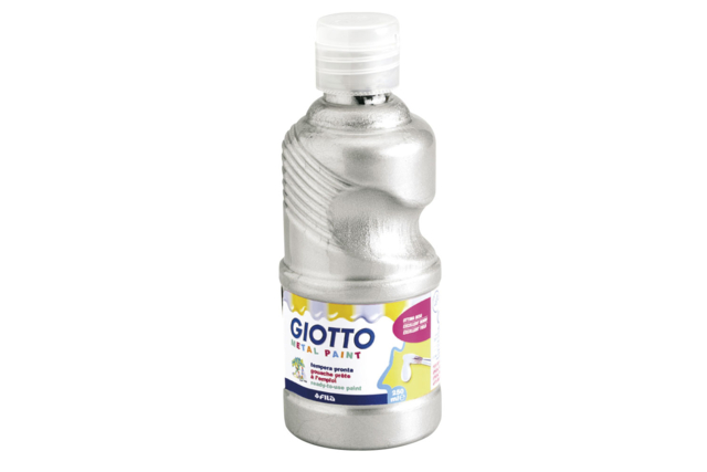 Gouache Giotto métallisée, 250 ml - ARGENT  - Peinture gouache liquide : des couleurs vives qui s'enlèvent à l'eau - 10doigts.fr