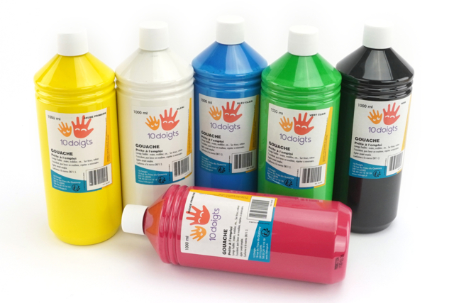 gouaches 10doigts couleurs primaires  - Peinture gouache 10doigts : la qualité professionnelle pour les enfants - 10doigts.fr