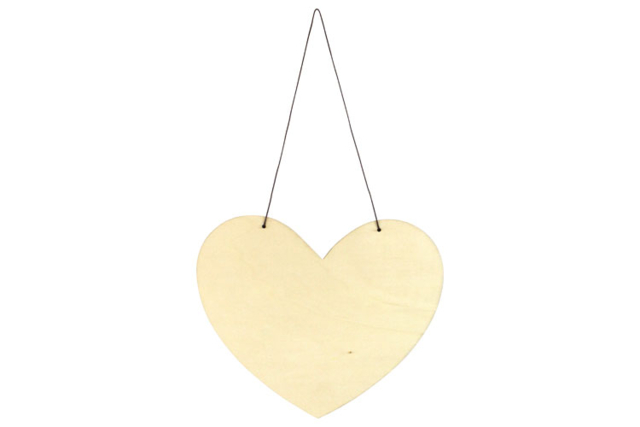 Grand coeur en bois à suspendre - Plaque de porte en bois à décorer - 10doigts.fr
