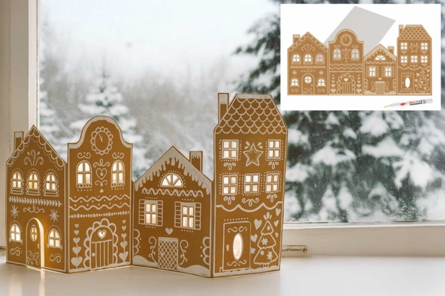 Grand village de Noël pré-dessiné + 1 marqueur blanc - Crèches et villages de Noël à fabriquer - 10doigts.fr