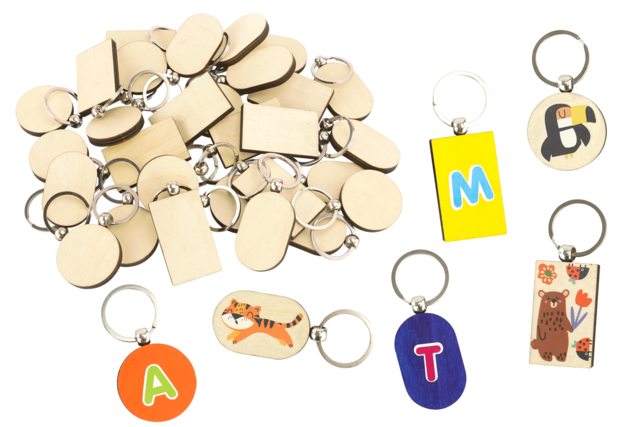 Gros lot Porte Cles Bois decorer - Bijoux et porte-clés en bois à décorer - 10doigts.fr