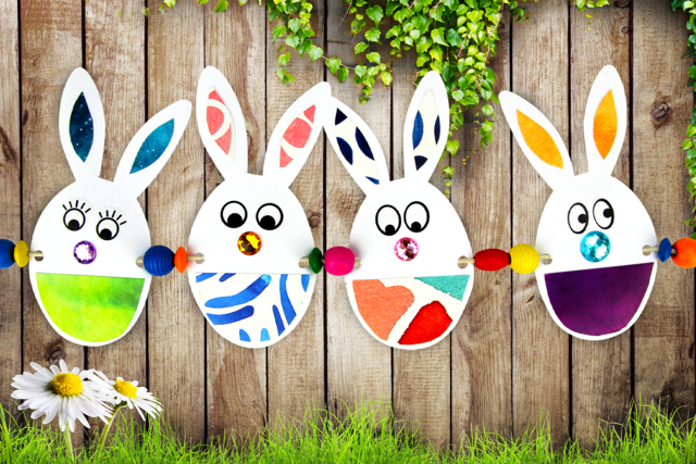 Guirlande de Pâques : Lapins en papier - Gommettes yeux, visages et smileys pour des créations pleines d’expression - 10doigts.fr