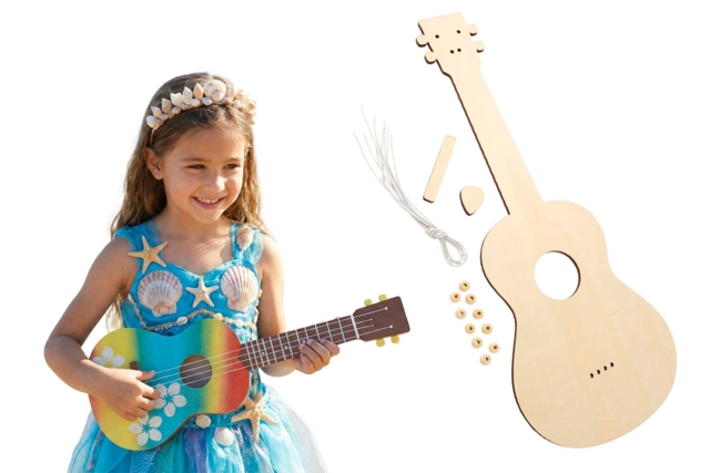 Guitare décorative en bois avec élastique - Jeux et Jouets en bois à décorer - 10doigts.fr