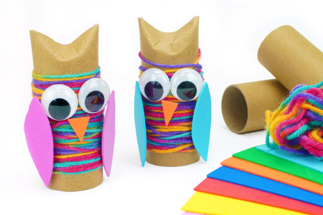 Hibou avec un rouleau en carton - Pots en carton - 10doigts.fr