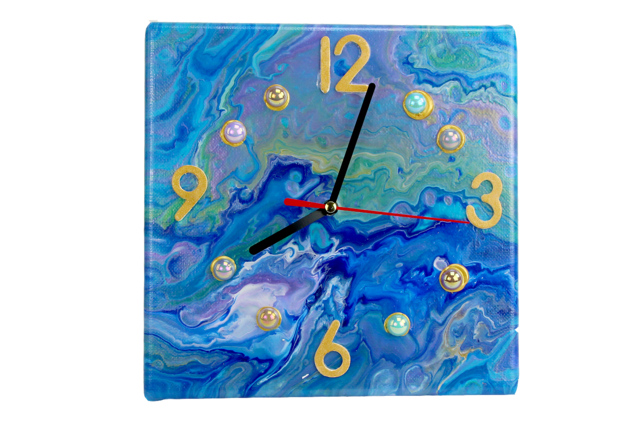 horloge medium - Peinture marbling - 10doigts.fr