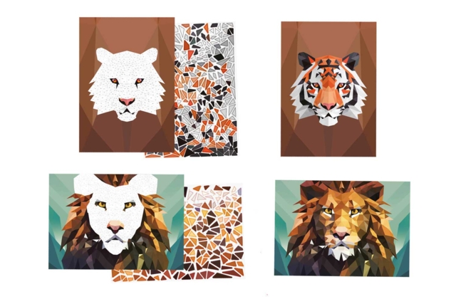 Kit 2 tableaux gommettes au numéro : Tigre et Lion - Kits créatifs avec gommettes : le plein d’idées pour les petits artistes - 10doigts.fr