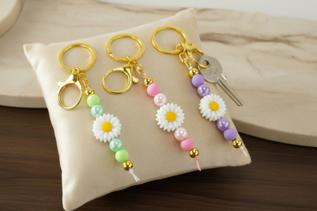 Kit 3 porte clés fleur - 3 pièces - Kits Bijoux - 10doigts.fr