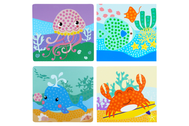 Kit 4 tableaux gommettes mosaïques  - Animaux marins - Les nouveautés 2026 - 10doigts.fr