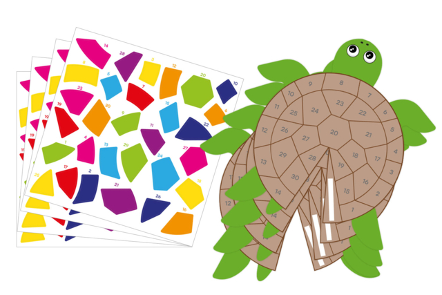kit 4 tortues 3D + gommettes - Kits créatifs avec gommettes : le plein d’idées pour les petits artistes - 10doigts.fr