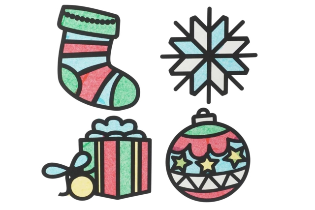 Kit attrape soleil Noël + papiers vitrail- 4  formes - Décors de fenêtres Noël - 10doigts.fr