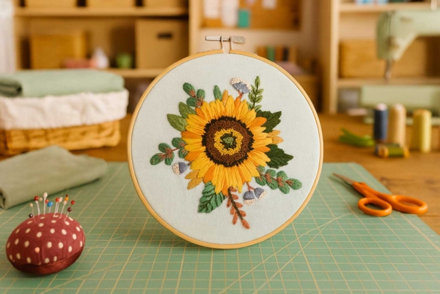 Kit broderie tout inclus : Tournesol - Kits Mercerie - 10doigts.fr