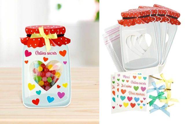 Kit cartes "Bocal à bonbons" - 6 pièces - Cartes de Fête des Mères : modèles et kits créatifs à fabriquer - 10doigts.fr