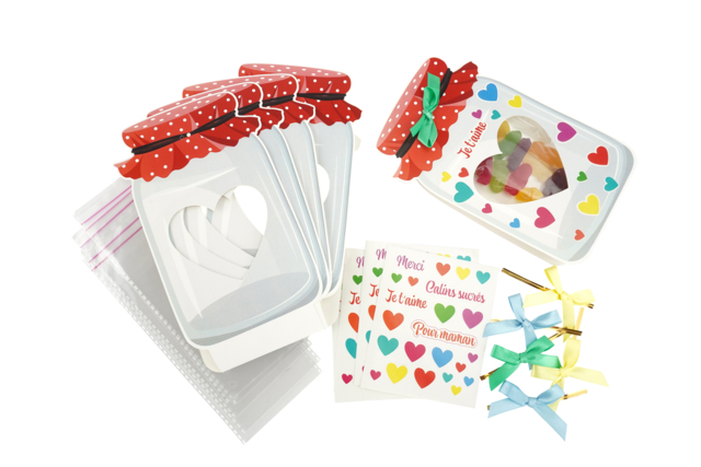 Kit cartes "Bocal à bonbons" - le matériel - Cartes de Fête des Mères : modèles et kits créatifs à fabriquer - 10doigts.fr