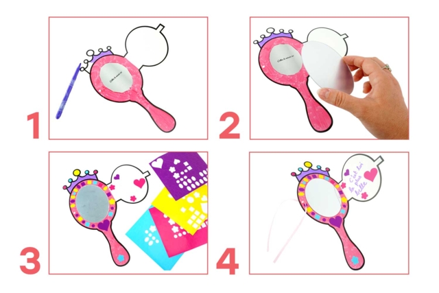 Kit cartes miroir de princesse - tutos - Cartes de Fête des Mères : modèles et kits créatifs à fabriquer - 10doigts.fr