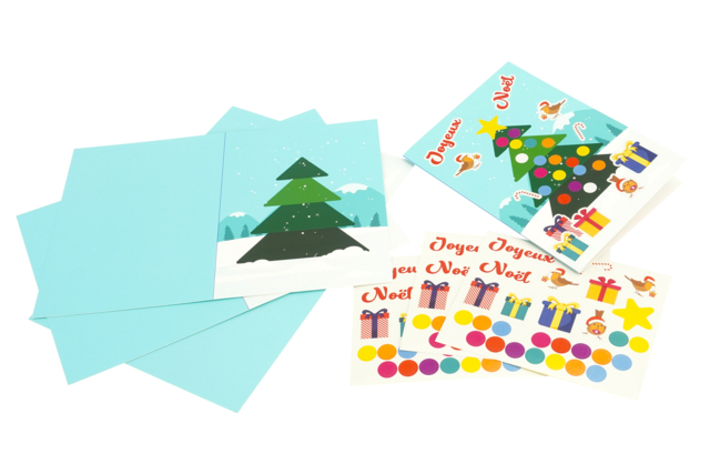 Kit cartes sapin de Noël + gommettes - 4  cartes - Cartes de voeux - 10doigts.fr