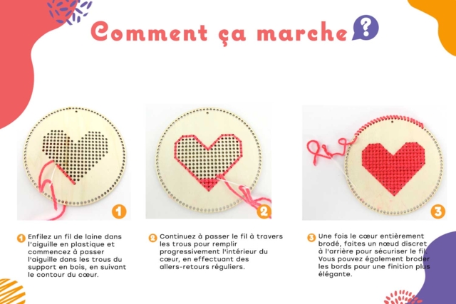 Kit coeurs à broder - tutos - Kits Mercerie - 10doigts.fr