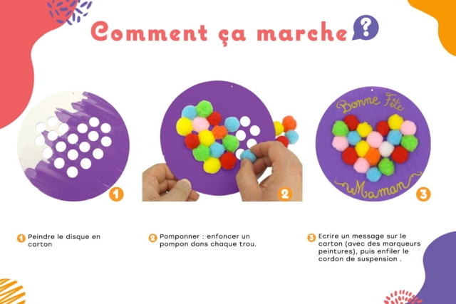 Kit coeurs à pomponner - 6 pièces - Kits éducatifs : le plaisir d'apprendre par la manipulation - 10doigts.fr