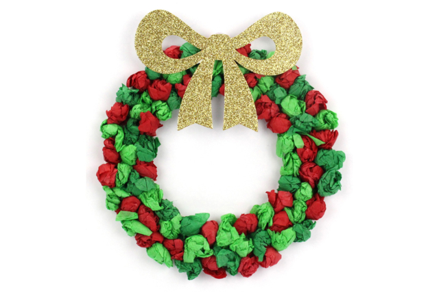 Kit couronne de Noël en papier de soie froissé - Kits créatifs de Noël pour les enfants - 10doigts.fr