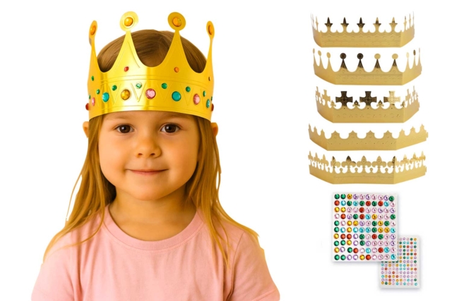 Kit couronnes royales + strass - 5 pièces - Couronnes et Chapeaux pour Carnaval : Loisirs Créatifs pour Enfants - 10doigts.fr