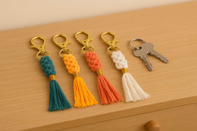 kit créatif porte-clés macramé - 6 pièces - Porte-clés - 10doigts.fr