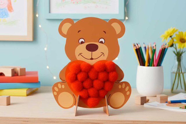 Kit de 4 oursons à pomponner - Kits créatifs Fête des Mères : des coffrets tout-en-un pour fabriquer vos cadeaux pour maman - 10doigts.fr
