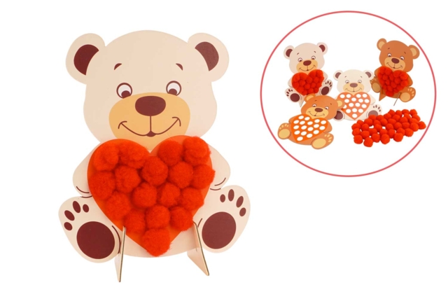 Kit de 4 oursons en carton à pomponner - Kits créatifs Fête des Mères : des coffrets tout-en-un pour fabriquer vos cadeaux pour maman - 10doigts.fr