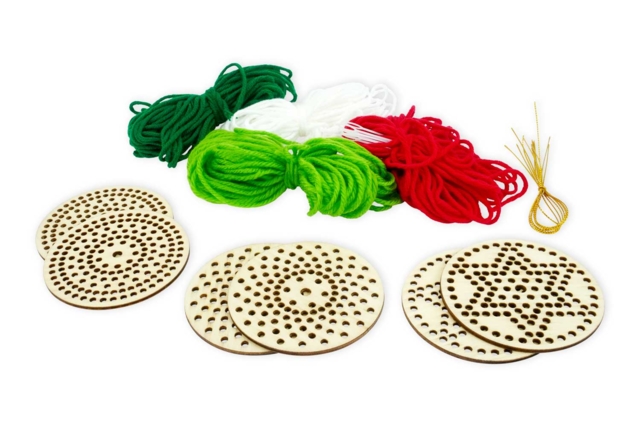 Kit de 6 suspensions rondes en bois à tisser  - Boules de Noël DIY - 10doigts.fr