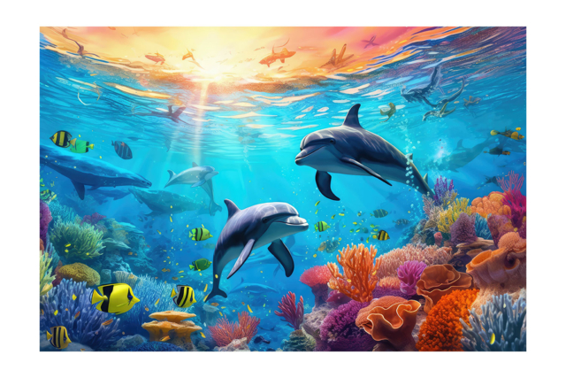 Kit diamond painting, Dauphins, 50 x 40 cm - Diamond Painting : Kit complet - 10doigts.fr