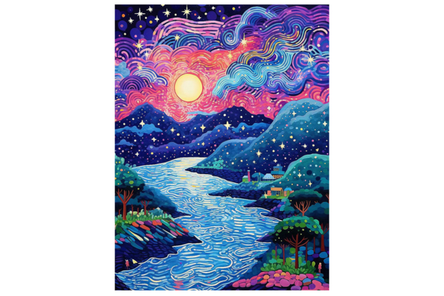 Kit diamond painting, Rivière enchantée, 30 x 40 cm - Diamond Painting : Kit complet - 10doigts.fr