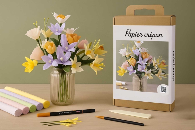 Kit diy fleurs en papier crépon - Bouquet Pastel - Fleurs en papier crépon : créez des bouquets éternels - 10doigts.fr
