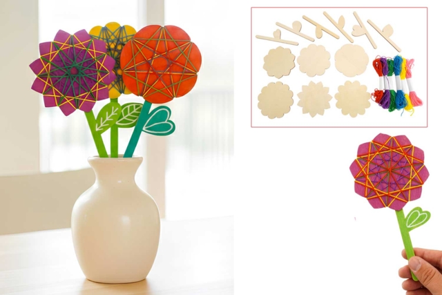 Kit fleurs en bois String Art - 6 pièces - Kits créatifs Fête des Mères : des coffrets tout-en-un pour fabriquer vos cadeaux pour maman - 10doigts.fr