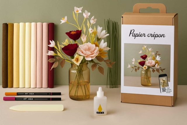 Kit fleurs en diy papier crépon - Bouquet automnal - Fleurs en papier crépon : créez des bouquets éternels - 10doigts.fr