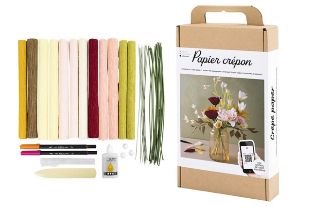 Kit fleurs en papier crépon - Bouquet automnal - Fleurs en papier crépon : créez des bouquets éternels - 10doigts.fr